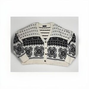 Lane Bryant Womens Button Down Snowflake Sweater Cardigan Brown Cream Size 22/24